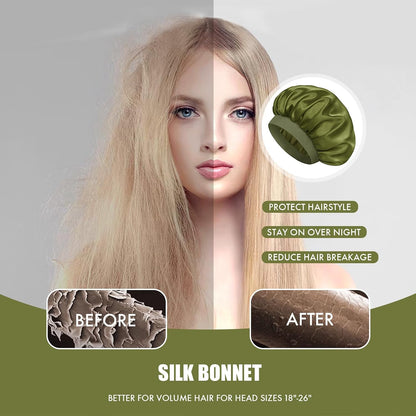 Satin Silk Bonnet for Sleeping, Double Layer Silk Sleep Cap for Men & Women, Soft Satin Lined Bonnet for Curly Hair