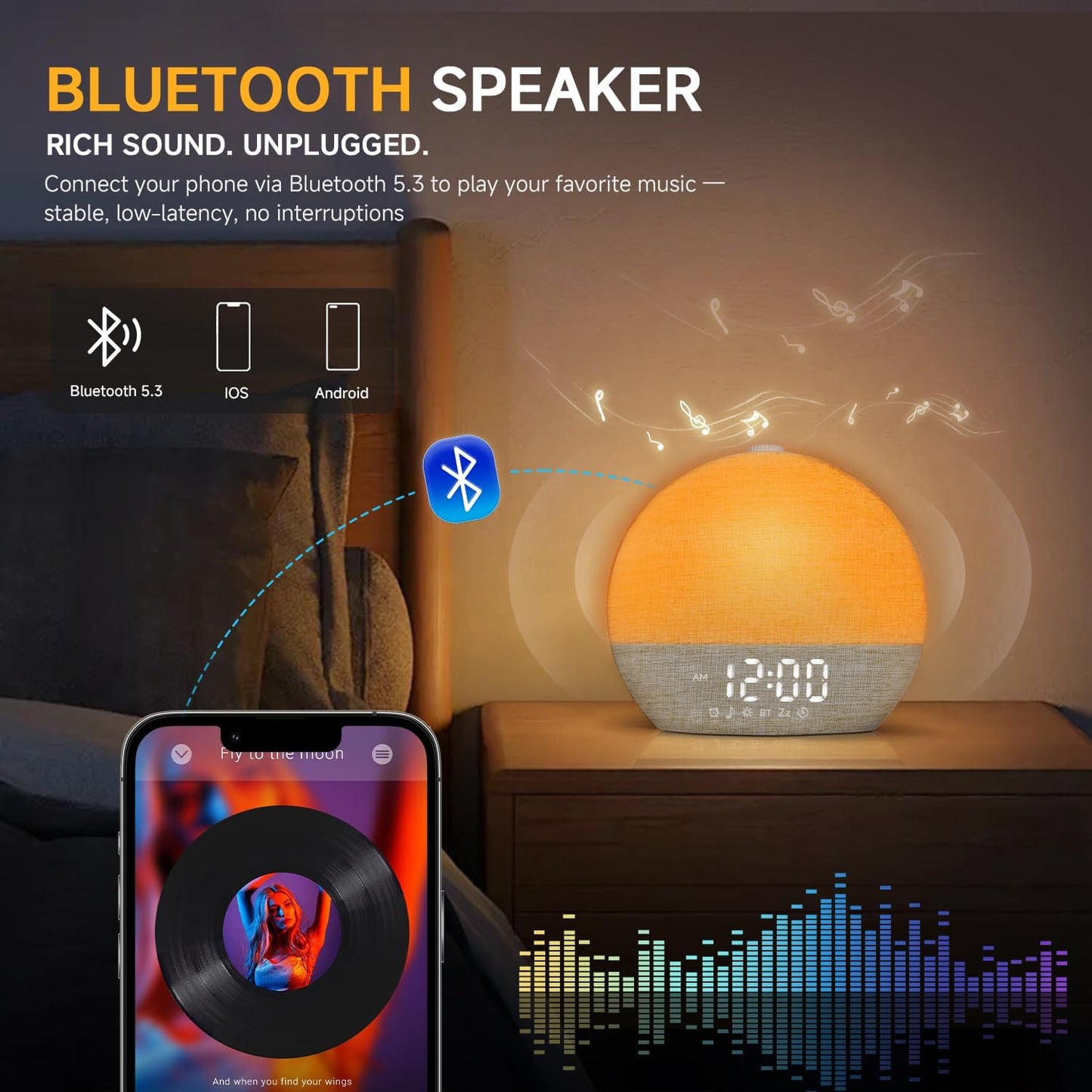Geuuap Sunrise Alarm Clock White Noise Machine with Bluetooth Speaker,Khaki
