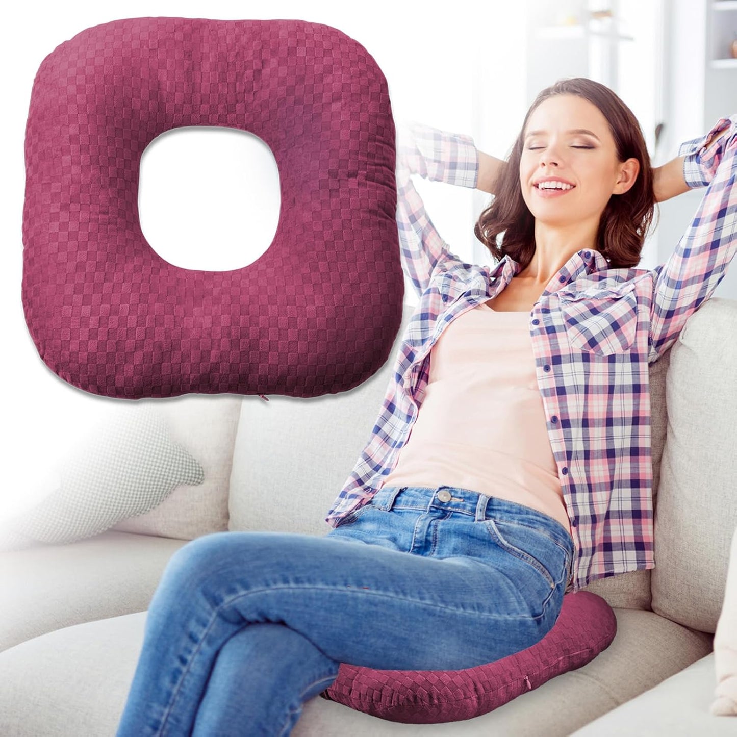 Stuffed Donut Pillow Seat Cushion | for Tailbone and Coccyx Pain, Hemorrhoids, Bed Sores, Pregnancy, Prostate, Surgery Recovery, Sitting Pressure Relief, for Home, Office and Car (Grey)