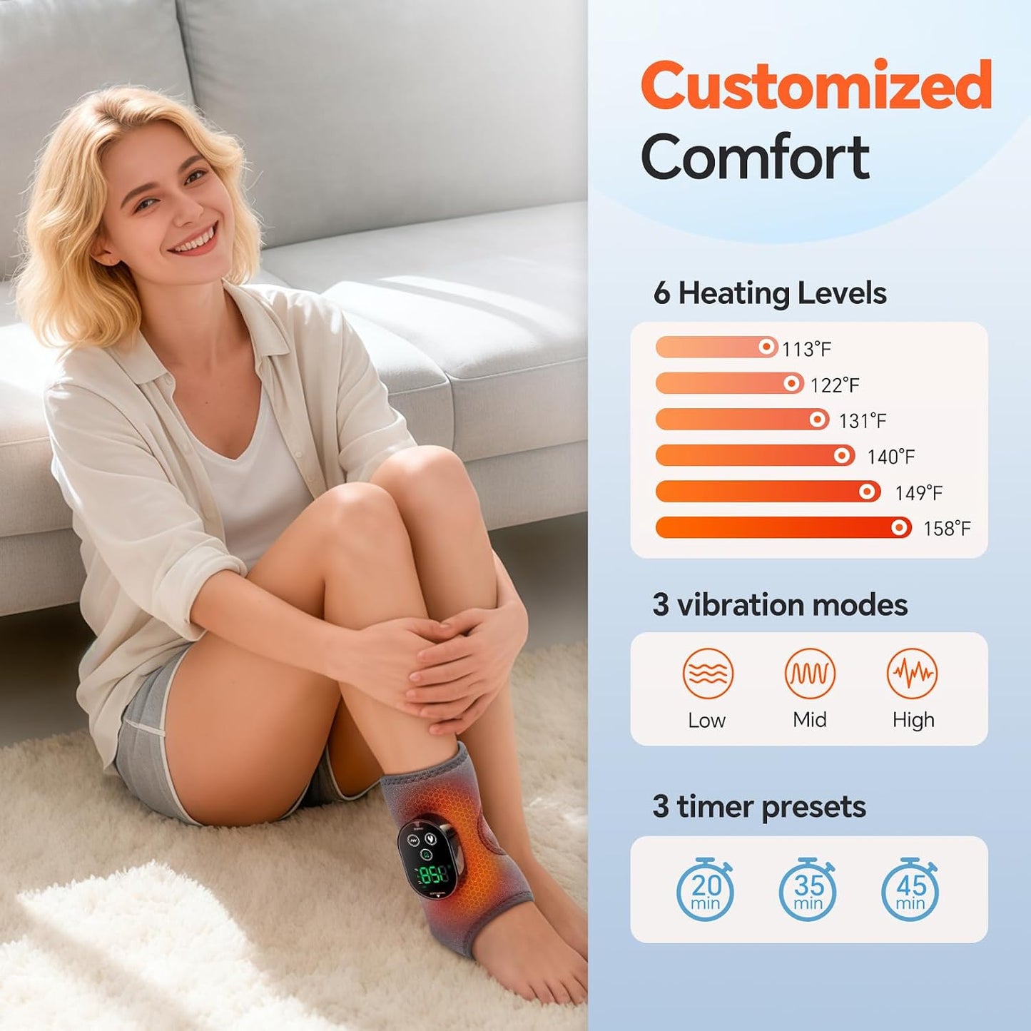 2PCS Cordless Foot Massager for Neuropathy, Foot and Ankle Massager for Pain Relief, 3000mAh Rechargeable Ankle Heating Pad with Massage for Circulation, Gray