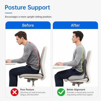 Memory Foam Seat Cushion with Lumbar Back Support, L-Shaped Ergonomic Chair Cushion for Office Chair, Car, Wheelchair, Gaming Seat, Non-Slip Washable Cover, Coccyx Support Pillow