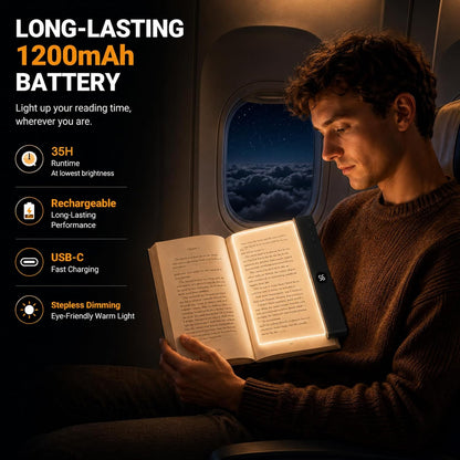 Gayrrnel LED Flat Book Light for Reading, Book Light for Reading in Bed, 3 Color Mode, Eye Care Stepless Dimmable, Portable USB Rechargeable 1200mAh Battery, Auto-Off Timer