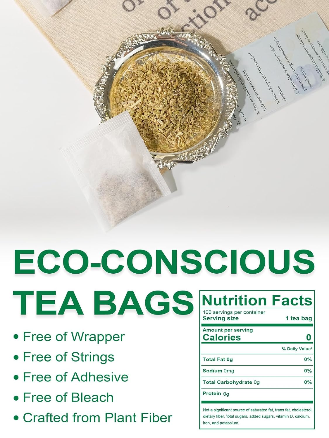 TeeLux Fennel Tea Bags, Natural Fennel Seed Tea, Caffeine Free, 100 Count