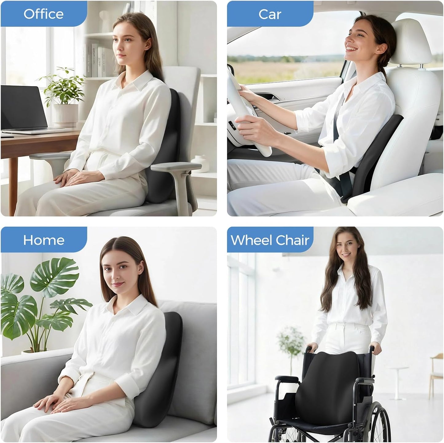 BEBAS Lumbar Support Pillow for Car, Memory Foam Back Cushion for Driving, Ergonomic Lumbar Pillow for Pain Relief, Comfort Lower Back Support for Office Chairs, Car Seat, Wheelchair -Black