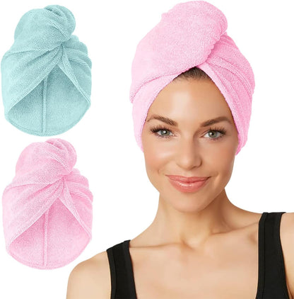 Turbie Twist 2-Pack Microfiber Hair Towel for Beauty, Travel, Gifting - Hair Wrap Turban for Straight, Wavy & Curly Hair - Premium Personal Care - Dark Purple & Light Purple
