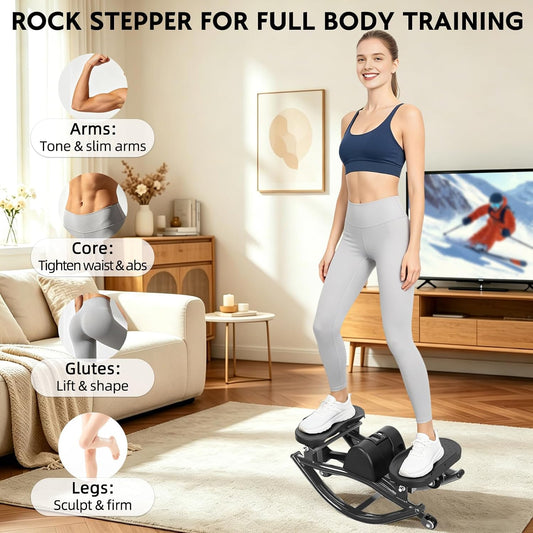 Rock Stepper with Digital Monitor, Low-Impact Compact Rock Stepper Side to Side with Resistance Bands, 360 LBS Weight Capacity, Portable Stair Stepper for Home, Apartment, Dormitory, Office