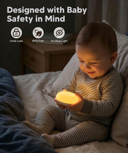 Baby Night Light for Nursery, 1800K Amber No Blue Light for Breastfeeding & Diaper Changes, Dimmable Silicone Egg Lamp with Flip Control, Brightness Memory, Child Lock, USB-C Rechargeable Nightlight