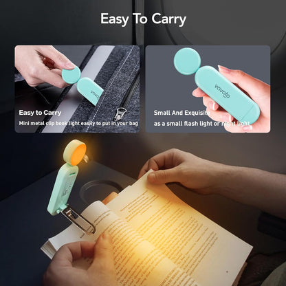 VAVOFO USB Rechargeable Book Light, Blue Light Blocking, Amber Clip-On Bookmark Shaped Reading Light, Eye Care 6 LEDs With 9 Lighting Modes for Bookworms (Grey)