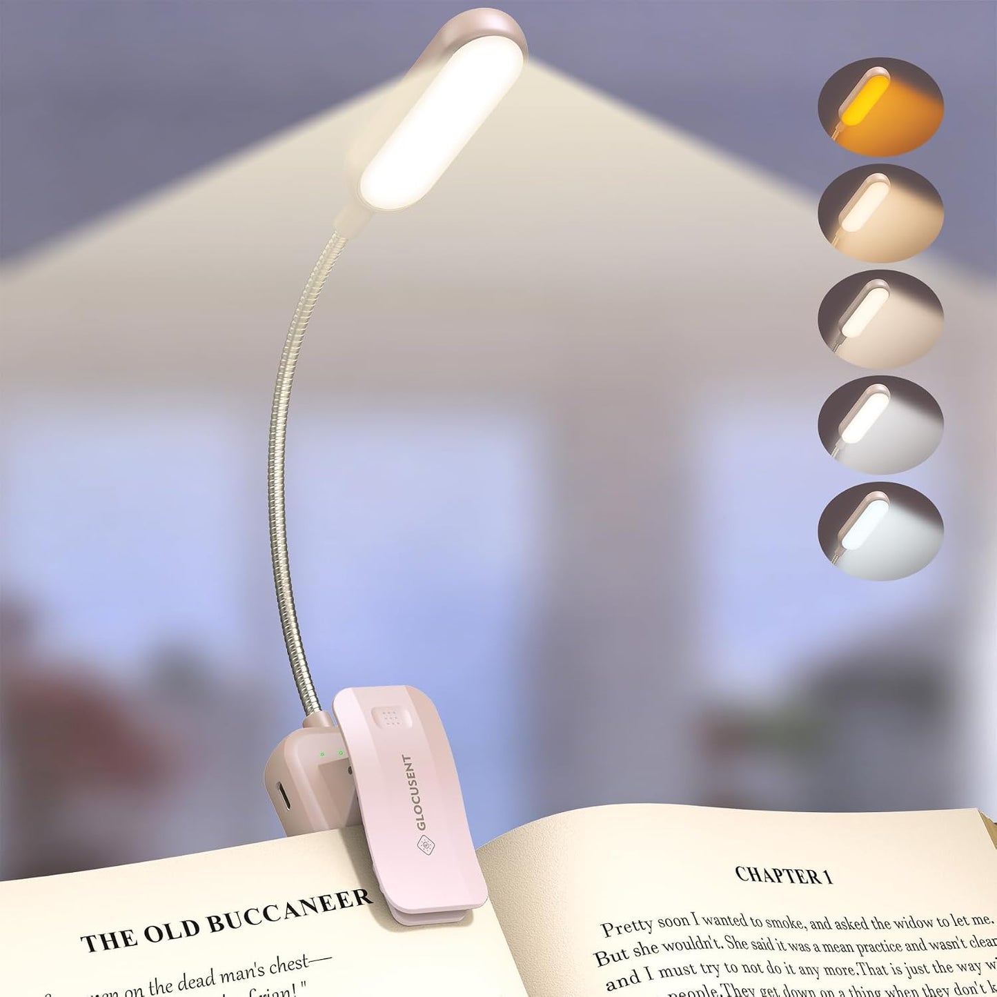 Glocusent 13 LED Reading Lights for Books in Bed, Eye-Caring Rechargeable Book Light 3 Amber Colors & Stepless Dimming, 120 Hrs Runtime, Travel Clip on Reading Lamp, Gifts for Book Lover Men Women Kid