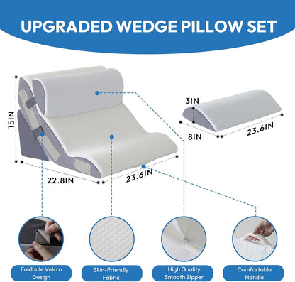 Ahpmeoa 3PCS Wedge Pillow Set for After Surgery, Back Pillow for Bed Sitting up, 10-in-1 Foam Wedge Pillow for Acid Reflux & Back Pain Relief, Post Surgery Pillow for GERD & Snoring, White