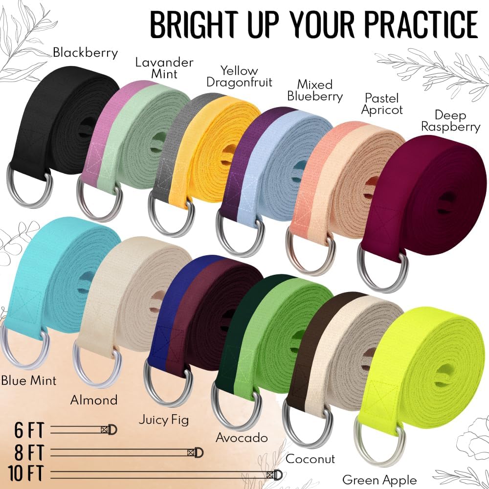 TECEUM 2 IN 1 Yoga & Mat Strap for Stretching – Cotton – 6/8/10 ft