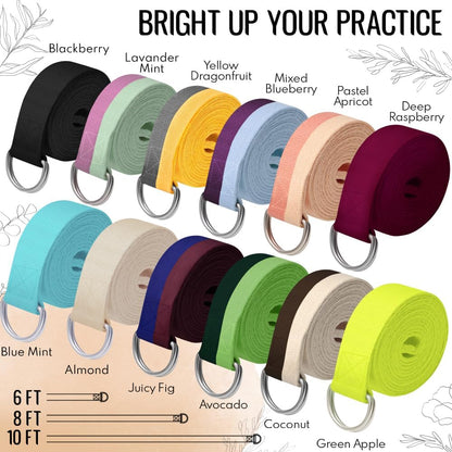 TECEUM 2 IN 1 Yoga & Mat Strap for Stretching – Cotton – 6/8/10 ft