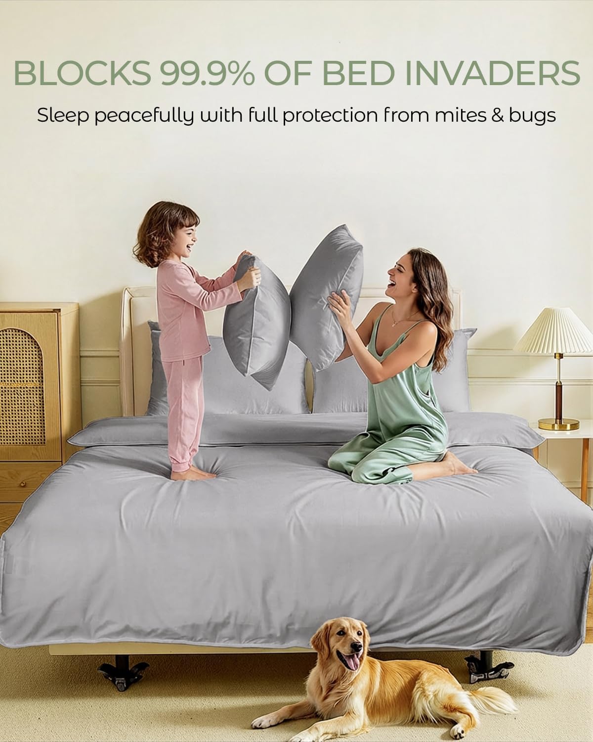 FAUNNA 100% Cotton Pillow Protectors, Bed Bug Proof, Hypoallergenic, Featuring Antimicrobial Product Protection for Enhanced Freshness, Premium Breathable Zippered Protectors(Standard Size, 4 Pack)