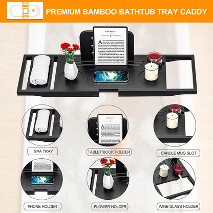 Premium Bamboo Bathtub Tray Caddy - Bath Tub Tray Table for Bathtub - Bath Caddy Tray for Bathtub, Expandable Size, Fits Most Bath Tubs