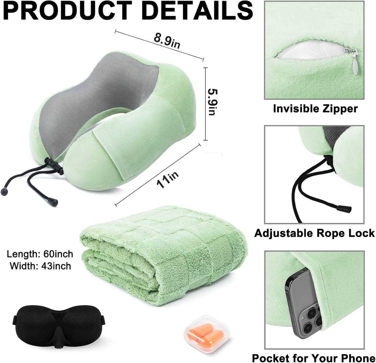 urnexttour Travel Pillow and Blanket Set Neck Pillows Travel Essentials with Sleep Mask for Airplane Car Memory Foam Pink