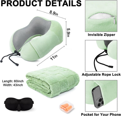 urnexttour Travel Pillow and Blanket Set Neck Pillow Airplane Foam Black