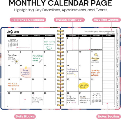 Planner 2026-2027, Jul 2026-Jun 2027 Academic Monthly & Weekly Planner - Colors B