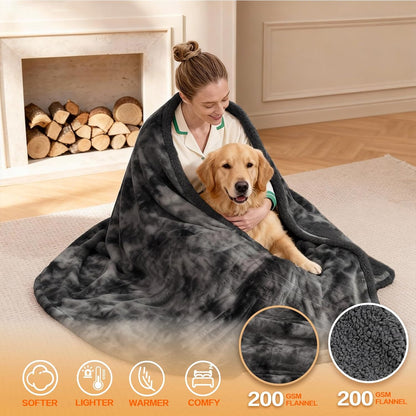 Heated Electric Blanket Throw 50''x60'' - Fast Tie-Dye Heating Blanket, Washable Heat Blanket 10 Heating Settings, 8h Timer Auto Off & Heated Protection, Soft Flannel & Sherpa Material