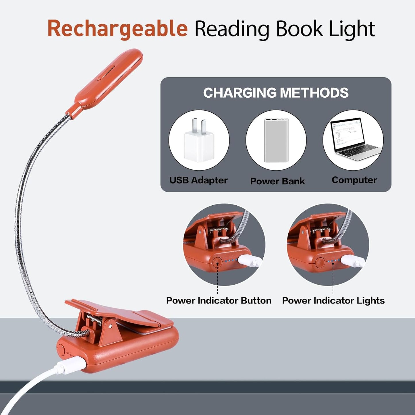 VAVOFO Clip On Book Light for Bed Kids, 7 LED Reading Light with 9-Level Warm Cool White Daylight, Eye Care Lamp with Power Indicator for Bookworms (Blue)
