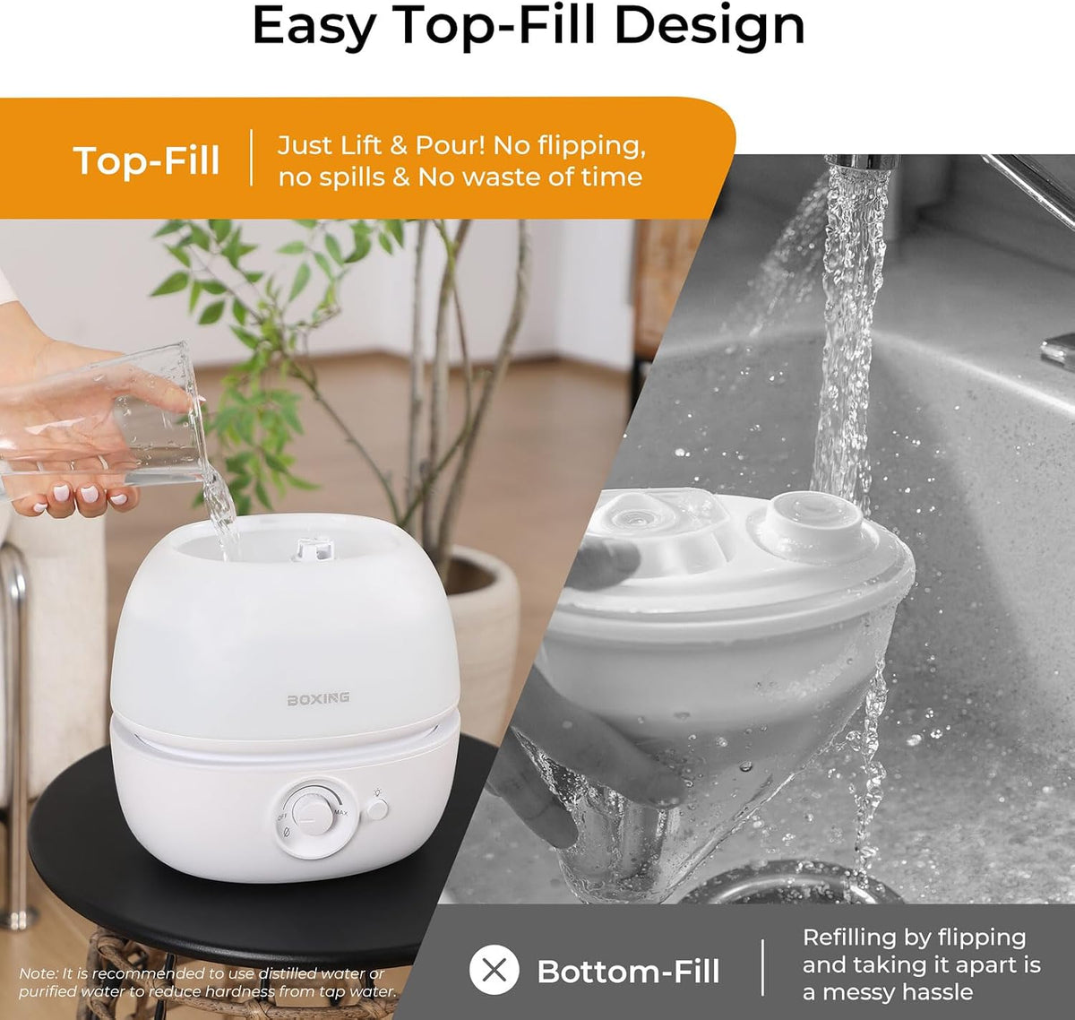 BOXING 3L Cool Mist Humidifier for Bedroom, Top Fill, Quiet, Night Light