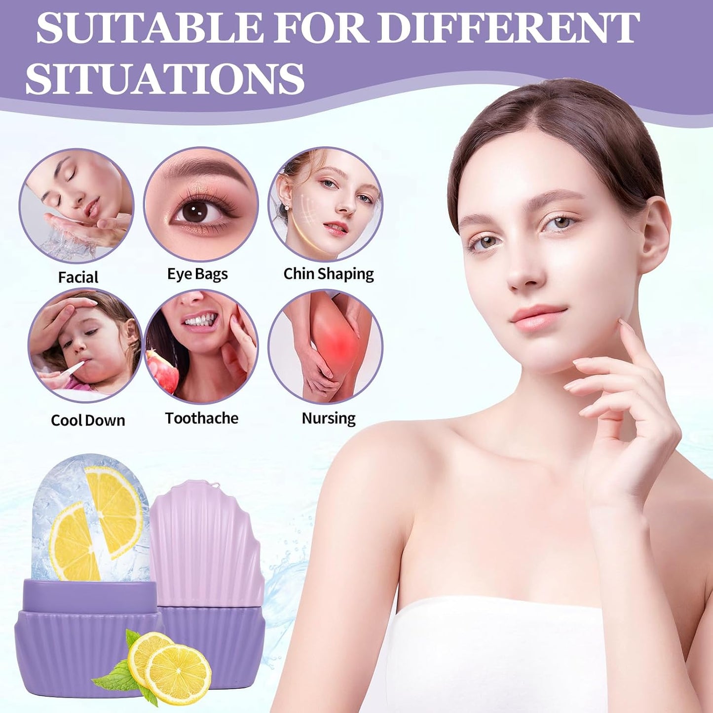 Ice Cube Roller for Face,Eyes and Neck,Reusable Silicone Ice Mold Mermaid Shell Shape for Shrink Pores Anti Wrinkle and Skin Beauty Care,Reduce Migraine Pain,Gua Sha Face Massage Tools (Pink)