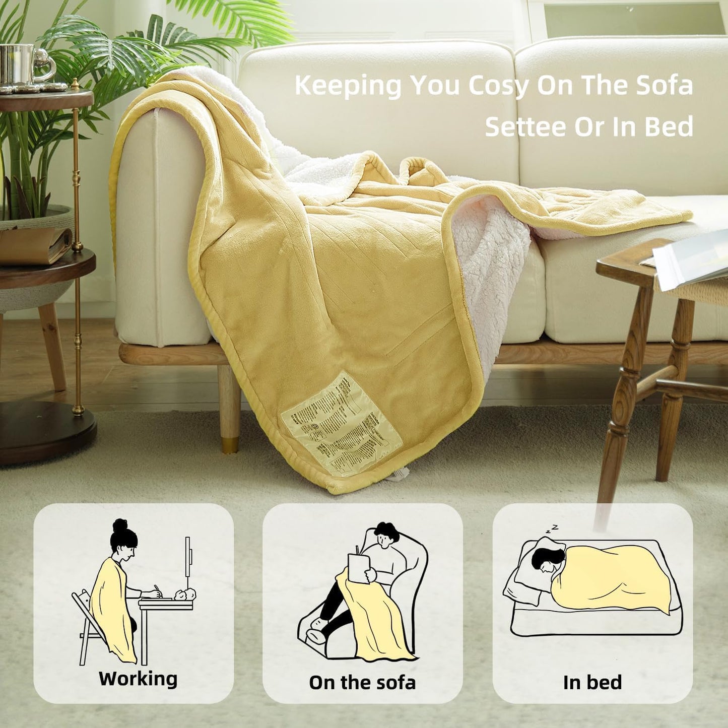 GOTCOZY Heated Throw Blanket, 50''X60'' - Soft Silky Plush Electric Blanket with 4 Heating Levels & 3 Hour Auto Off, ETL Certified, Machine Washable (Grey)
