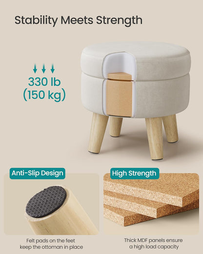 SONGMICS Foot Stool Ottoman, Small Storage Ottoman with Legs, 15.7 Inches