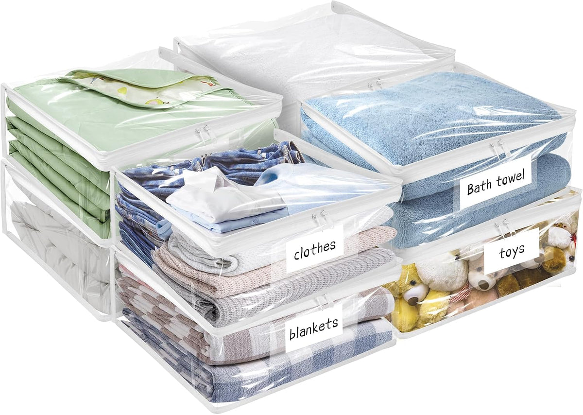 Plastic Storage Bags with Easy-Glide Zipper, Durable Clear Vinyl Zippered Storage Bags for Clothes Sweaters Comforters Blankets Sheets Bedding (15.7 x 13.8 x 3.9 Inch, Transparent White)