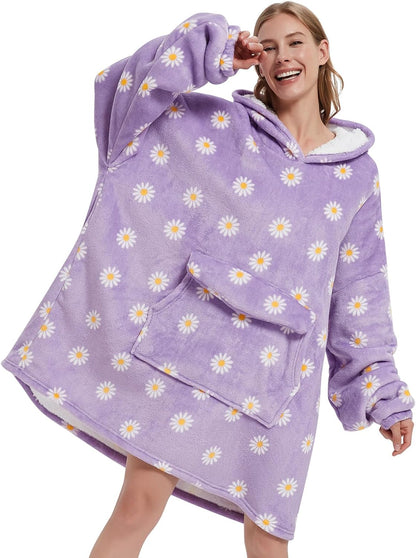 Mewkou Wearable Blanket Hoodie for Adult,Oversized Sherpa Fleece Blanket Hoodie for Women Men,Grey