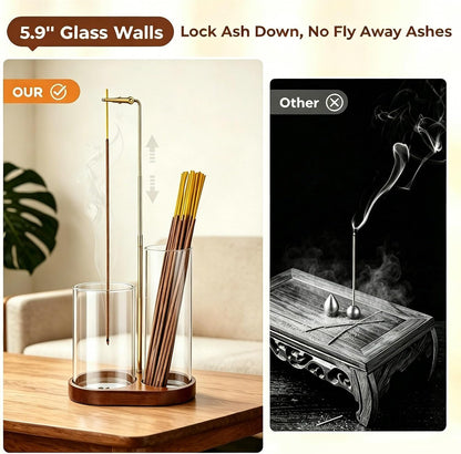 3 in 1 Incense Holder for Sticks Upside Down Anti-Ash Incense Burner with Glass Ash Catcher Backflow Cone Incense Diffuser with Adjustable Threaded Mounting for Mediation Yoga Spa Gifts Home Decor
