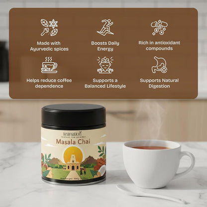 Tea Nation Masala Chai Instant Powder, 100g Chai Latte Mix – Spiced Black Tea Blend, Vegan, Gluten-Free, No Additives | Easy Chai Latte Coffee Alternative
