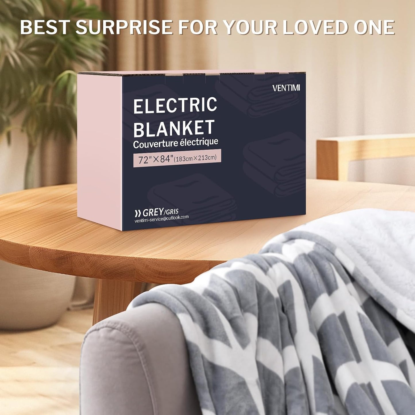 VENTIMI Electric Blanket Heated Throw, 50" x 60" Heated Blanket with 5 Heat Levels & 3 Hours Auto Off, Fast Heating Blankets with ETL & FCC Certification, Grey