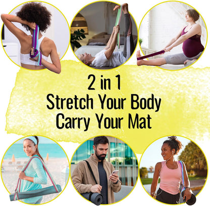 TECEUM 2 IN 1 Yoga & Mat Strap for Stretching – Cotton – 6/8/10 ft