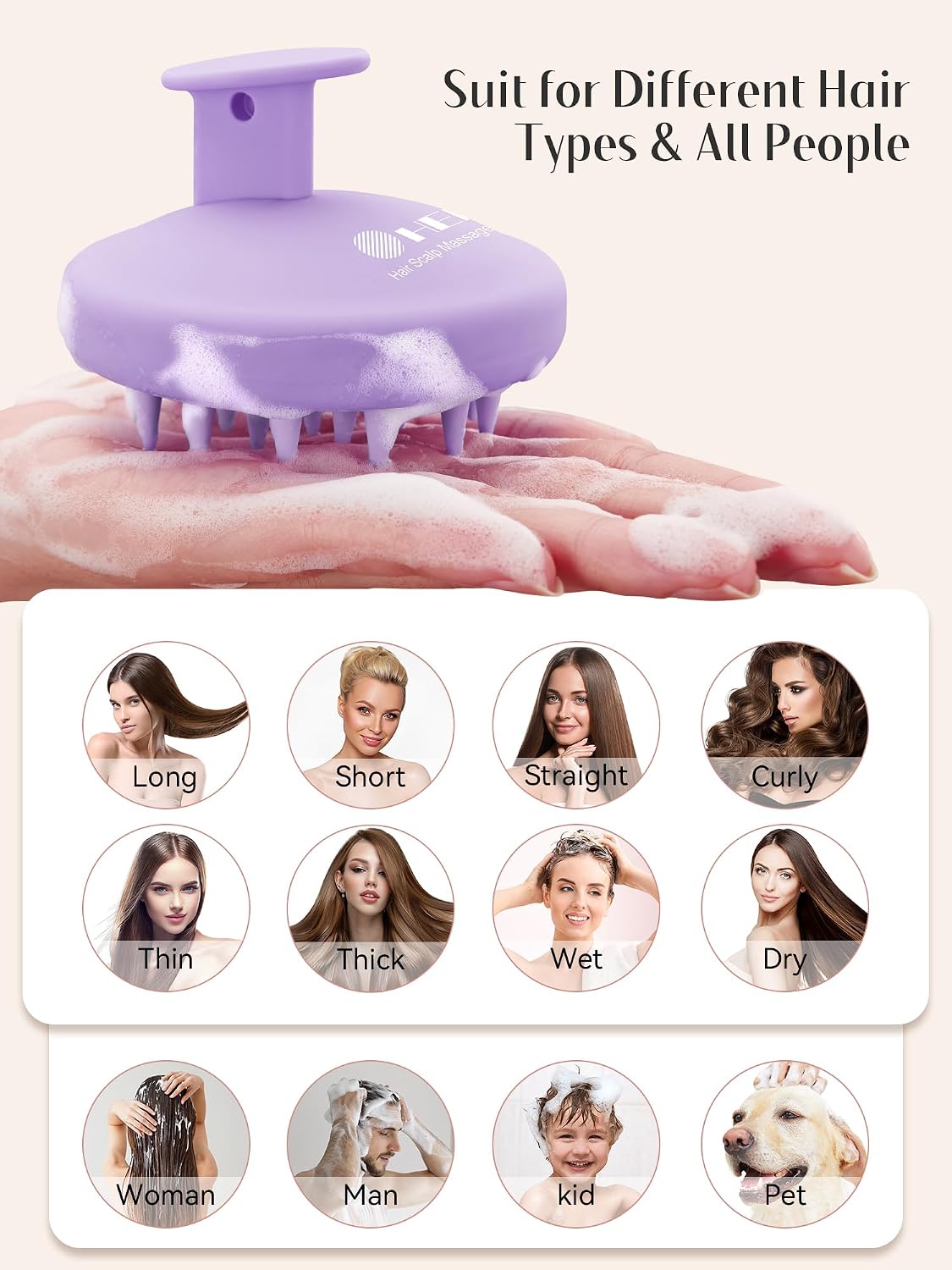 HEETA Scalp Massager Hair Growth, Scalp Scrubber with Soft Bristles, Integrated Silicone Design, Exfoliator for Dandruff Removal & Relaxation, Shampoo Brush Fit Wet Dry Hair Use, Black