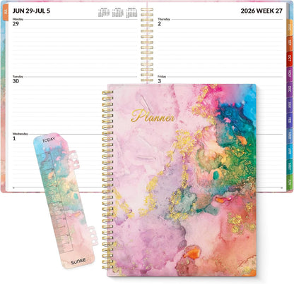 SUNEE Academic Planner 2026-2027 – Weekly & Monthly Planner, July 2026 to June 2027, 6.4"x8.3", Thick Paper, Tabs, Pockets, Bookmark, Spiral-Bound, Student Teacher Organizer, Black