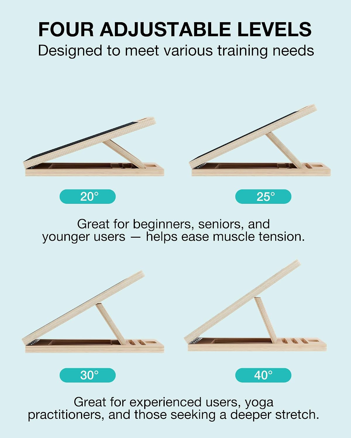 Slant Board for Calf-Stretching - Adjustable Wooden Incline Wedge for Squats and Balance, Portable Calf Stretcher for Ankle, Knee and Achilles Heel Support, Exercise Equipment for Therapy