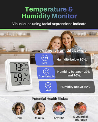 BN-LINK Digital Hygrometer Indoor Room Thermometer, Accurate Temperature and Humidity Meter with Large LCD Monitor for Home, Bedroom, Terrarium, Incubator, Greenhouse, 1 Pack