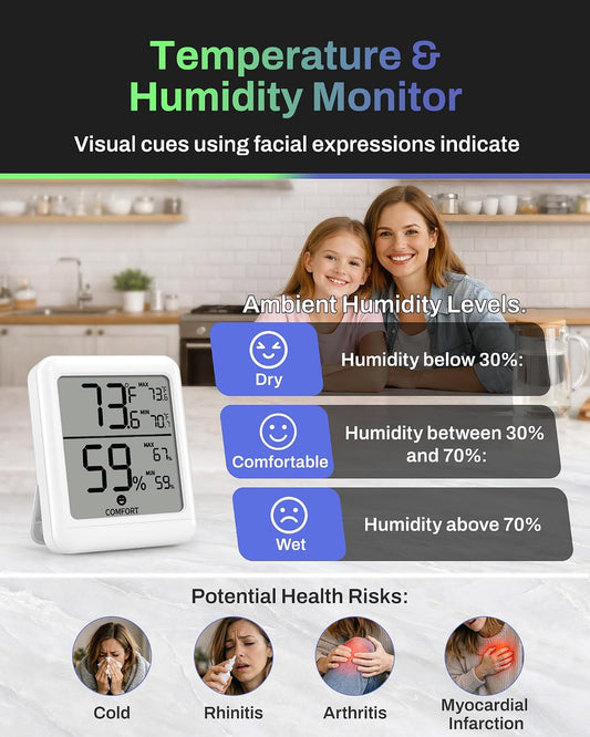 BN-LINK Digital Hygrometer Indoor Room Thermometer with LCD, 2 Pack