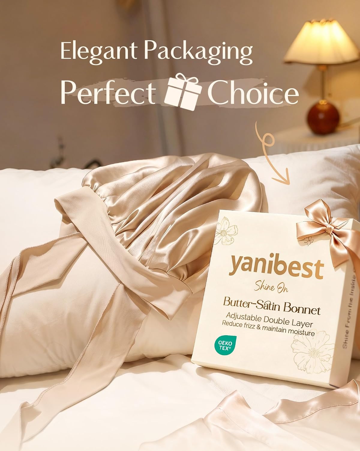 YANIBEST Adjustable Satin Bonnet for Sleeping Women Double Layer Hair Wrap Reduce Friction Prevent Frizz Natural Curly Hair