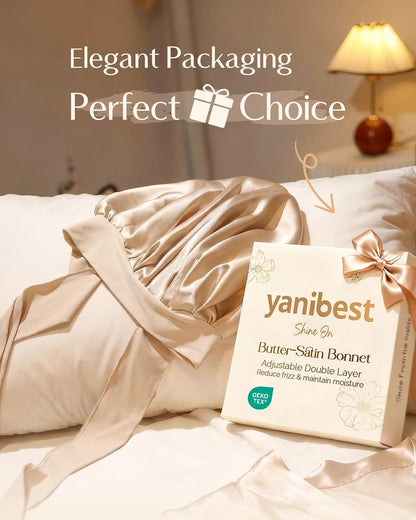YANIBEST Adjustable Satin Bonnet for Sleeping Women Double Layer Hair Wrap Reduce Friction Prevent Frizz Natural Curly Hair