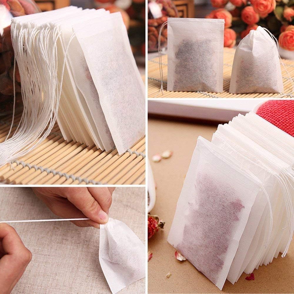TamBee 100 Pack Disposable Tea Filter Bags Tea infusers 4" x 6" Empty Muslin Drawstring Seal Filter Tea Bags Drawstring Herb Loose Tea bag for Brew Tea Cold Brew Coffee（4" x 6" /10 x 15cm）