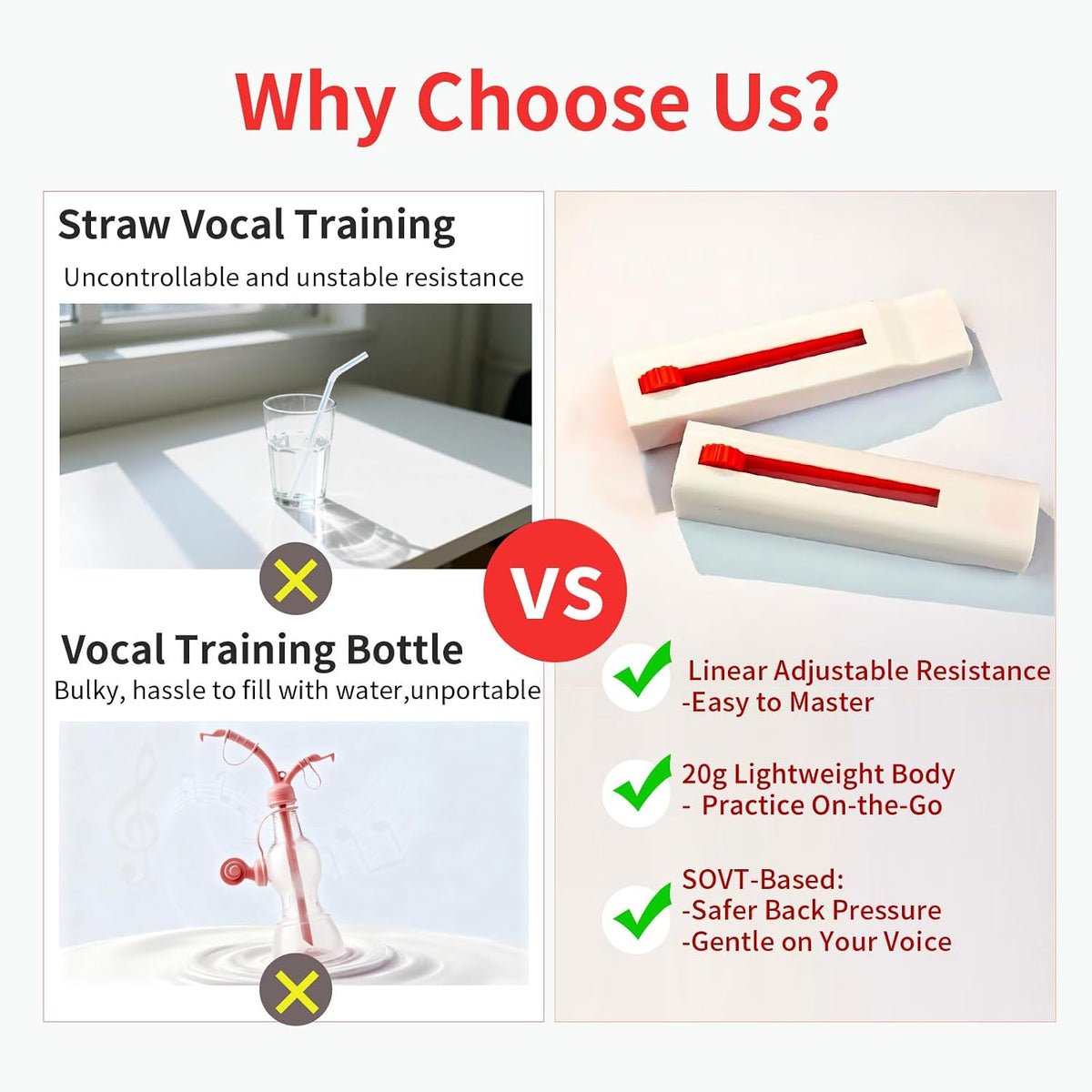 Varihum&Innvox Vocal Trainer Better Voice Vocal Trainer for Singing Voice Adjustable Resistance Breathing Training Whistle for Speech Warm-Up (Red)