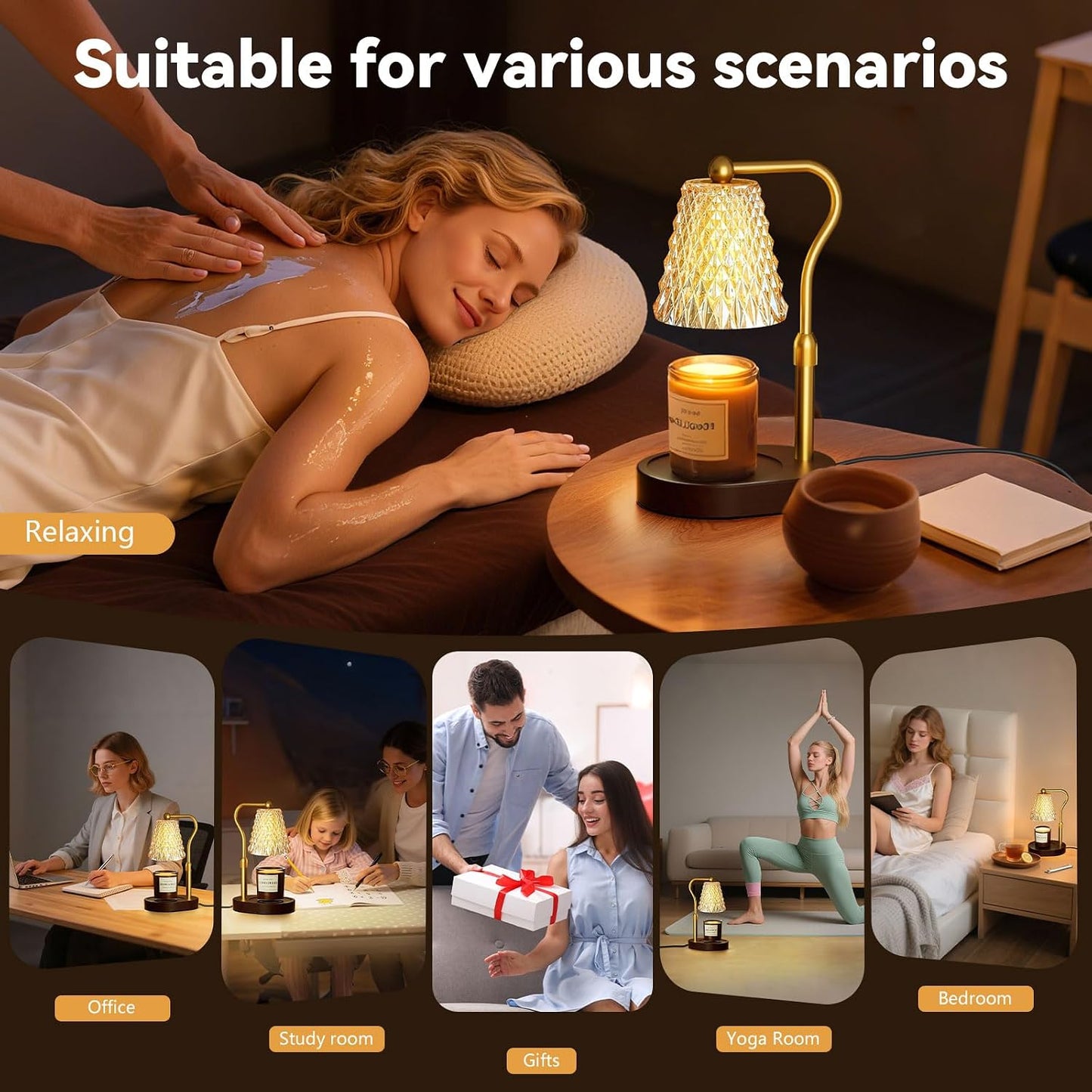 Candle Warmer Lamp with Timer Dimmer, Birthday Gifts for Women Mom, Height Adjustable Wax Melt Warmer for Jar Candles with 2 Bulbs, House Warming Gifts New Home Decor