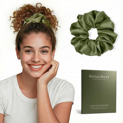 100% Mulberry Silk Scrunchies for Women, Oversized XL Hair Tie for Sleeping, Curly Thick or Thin Hair, No Damage Soft Silk Hair Accessory