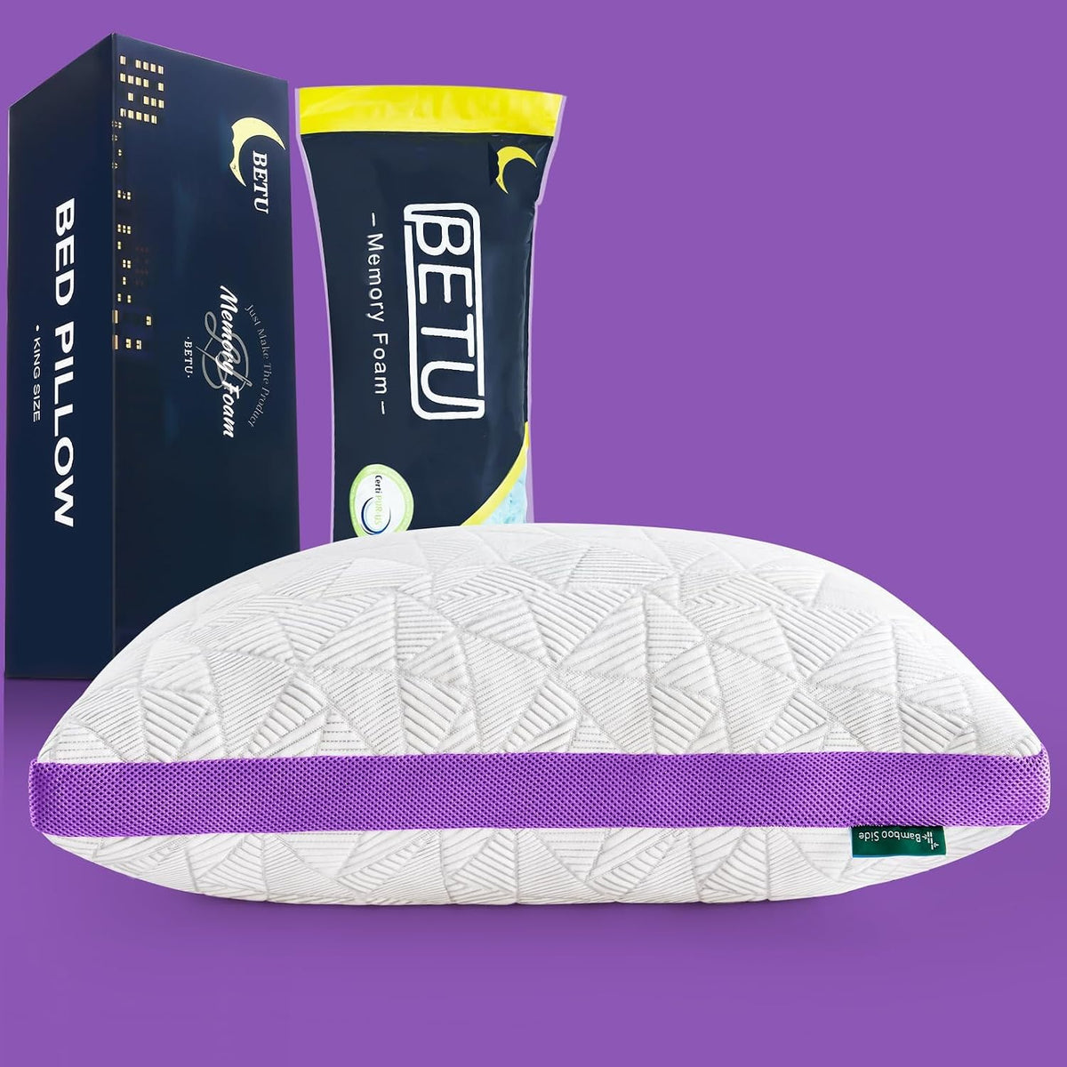 BETU Cooling Pillow Queen Size, Shredded Memory Foam Cool Pillow for Hot Sleepers, Adjustable Firm Soft Support Bed Pillows Perfect for Back Neck Pain and Side Sleeping with Pillow Case Cover, White
