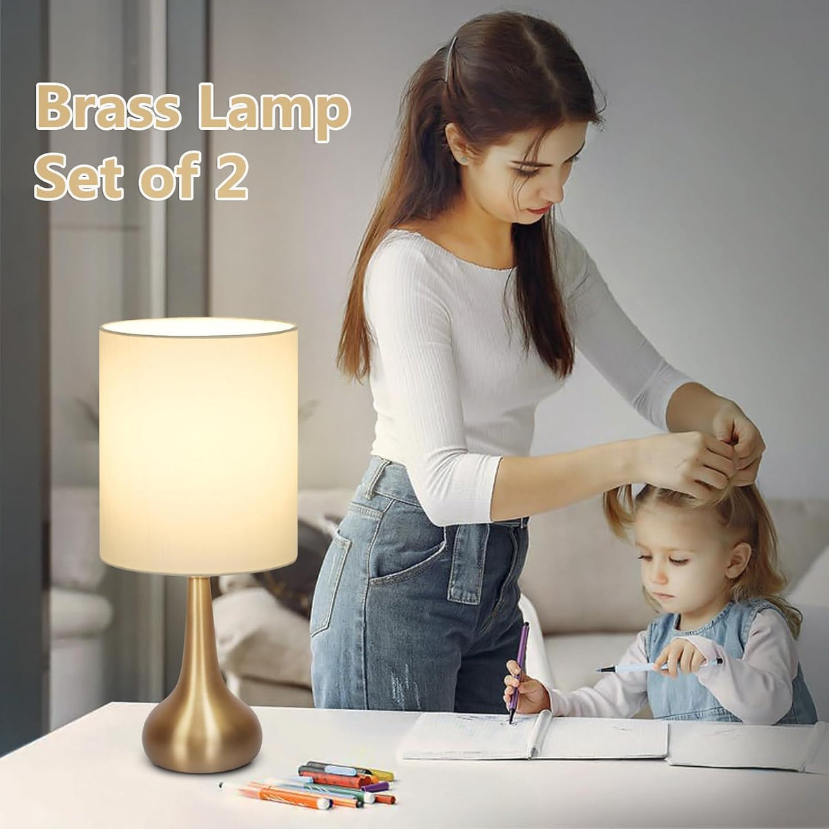 Touch Control Table Lamp, 3 Way Dimmable Simple Night Light Lamp with White Lampshade Silver Metal Base, Small Bedside Table Lamp for Bedroom, Office, Dorm, A19 9W 3000K Bulb Included