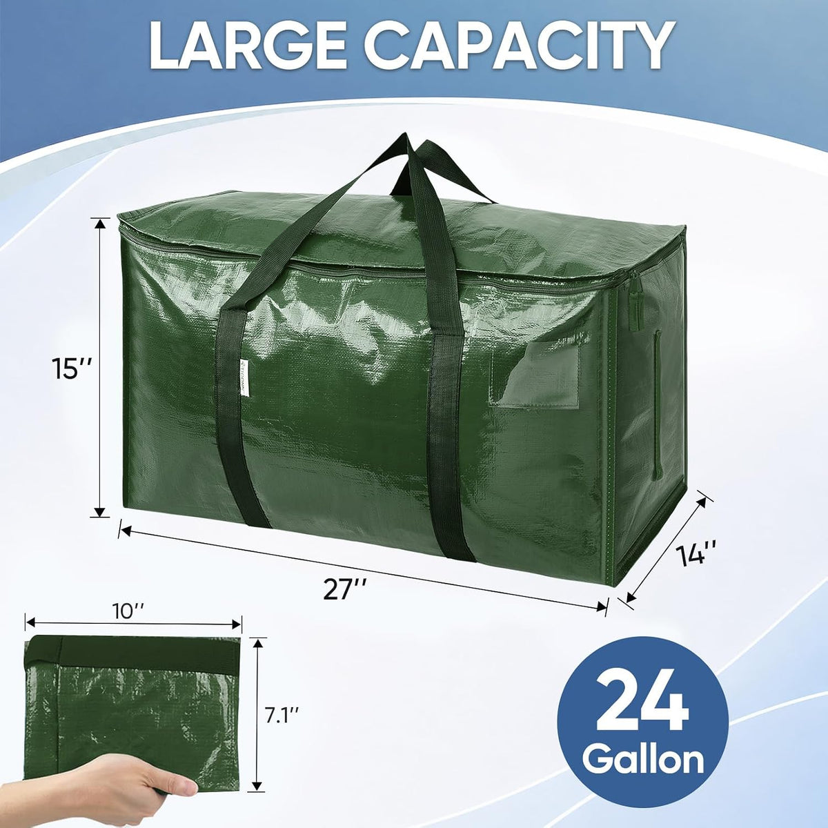 TICONN Extra Large Moving Bags Heavy Duty with Zippers & Carrying Handles, Durable Storage Bags Moving Boxes for Closet Organizers and Storage (Blue)