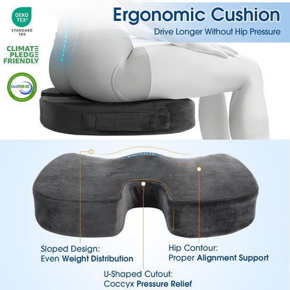 CloudBliss Lumbar Support Pillow & Seat Cushion Set for Office Chair, Desk Chair, Wheelchair & Car – Memory Foam Back Support, Ergonomic Chair Cushions, Sciatica Pain Relief, Home Essentials, Black