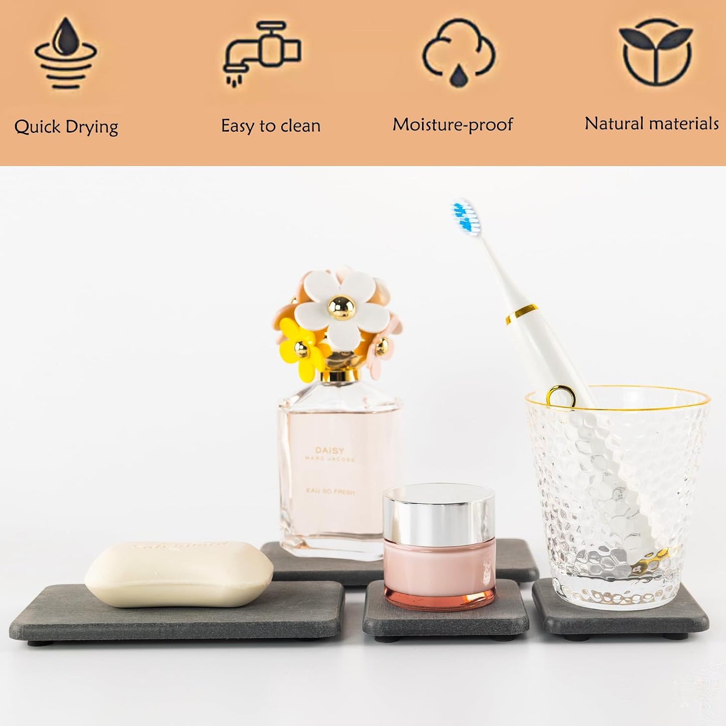 NiuYichee Set of 4 Water Absorbent Diatomite Coasters, Dish Soap Stone Tray