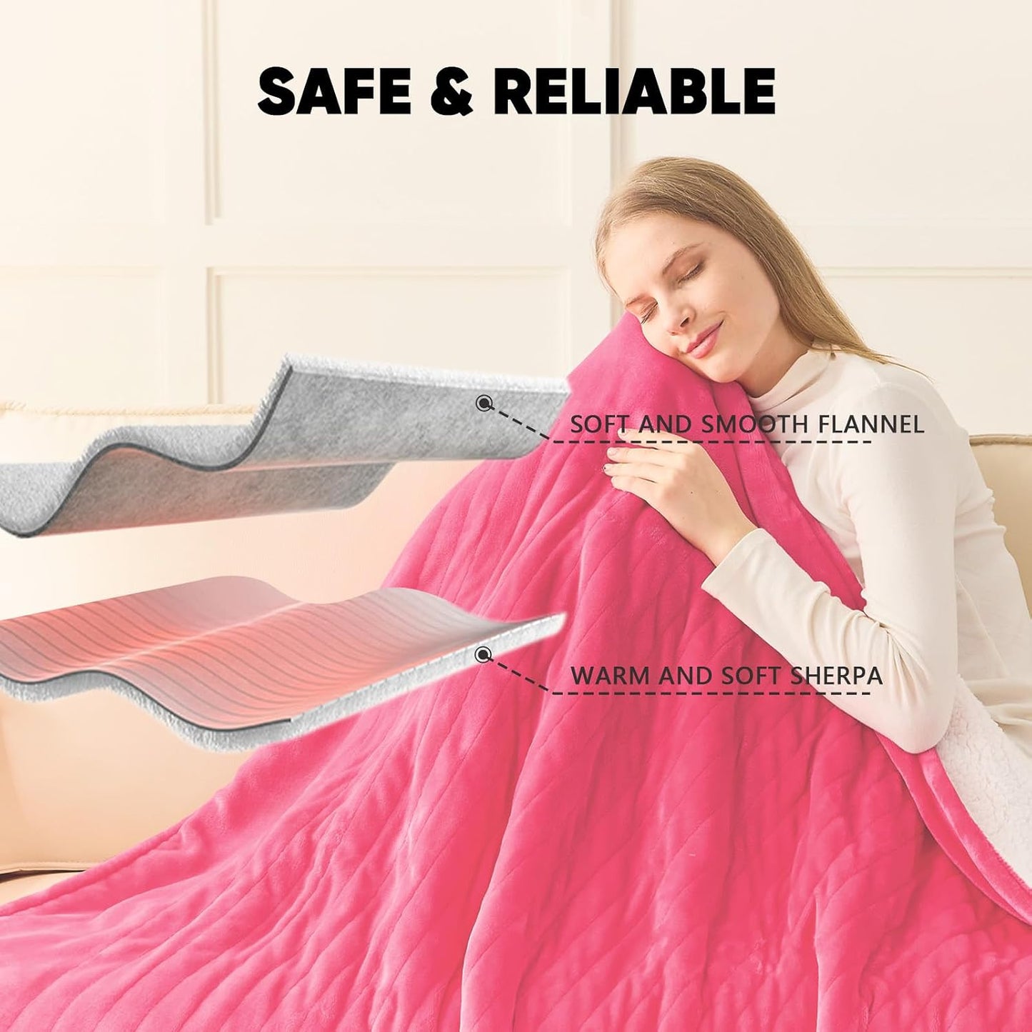 greenoak Heated Blanket Electric Throw 50"X60", Heating Blanket with 10 Heat Levels 1/2/4/6/8 Hours Auto-Off,Fleece Soft Sherpa Blanket,Gifts for Grandma Mom Seniors, Misty Grey